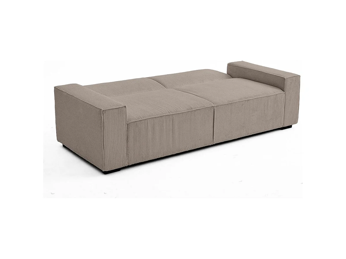 Canapé droit convertible  3 places en velours côtelé taupe - Noma