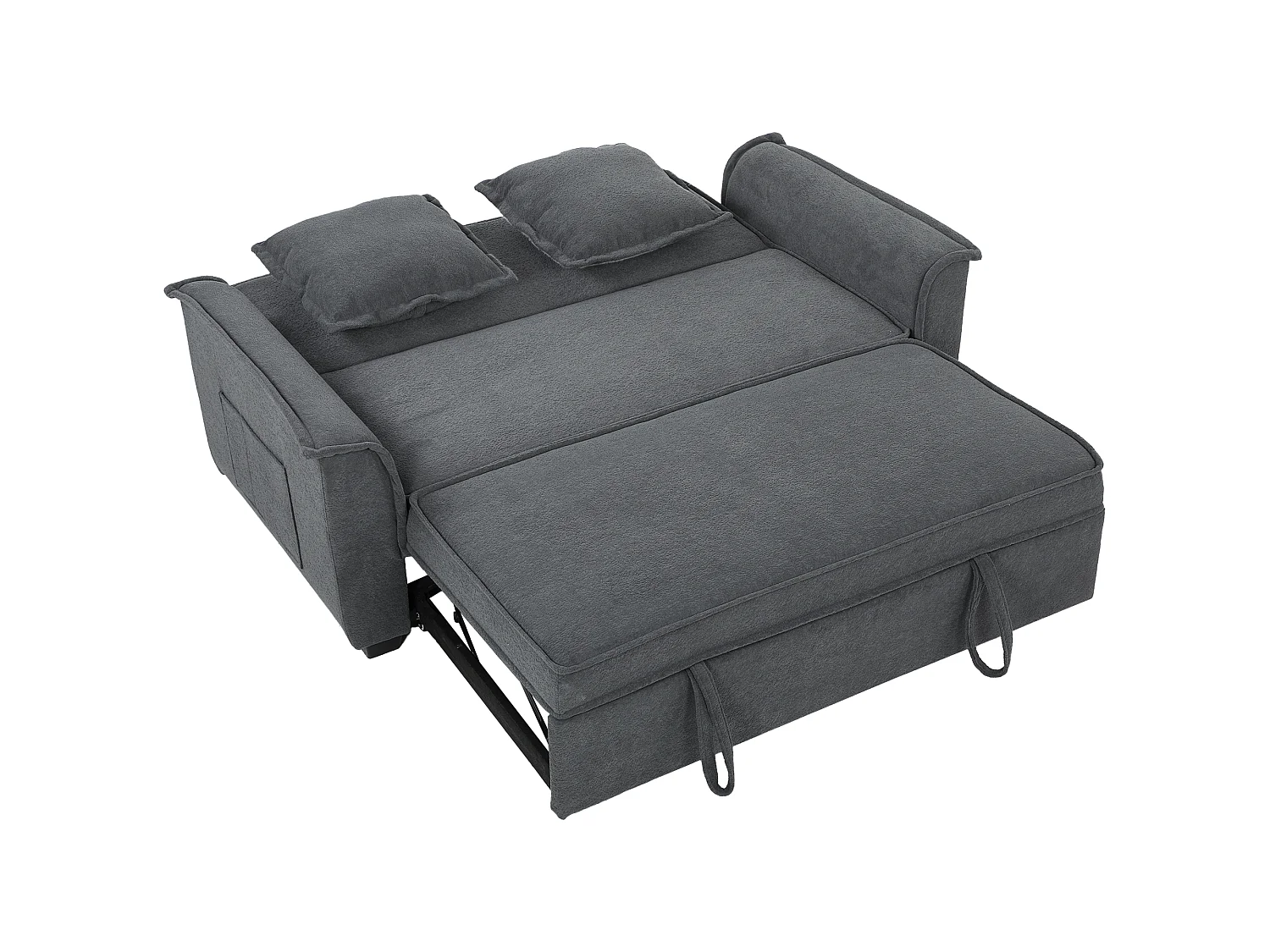 Canapé convertible 2 places 2 coussins chenille gris foncé