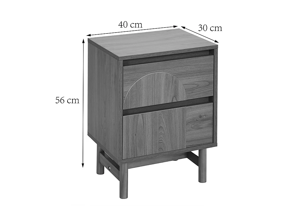 Abby - Table de chevet 2 tiroirs en bois - Bois foncé