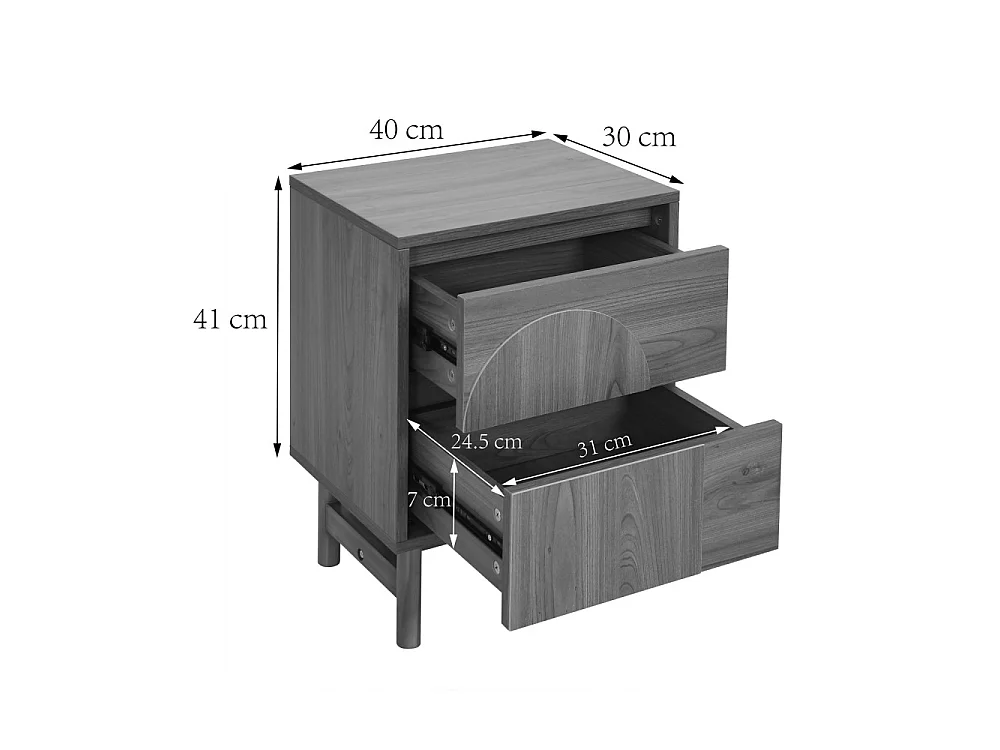 Abby - Table de chevet 2 tiroirs en bois - Bois foncé