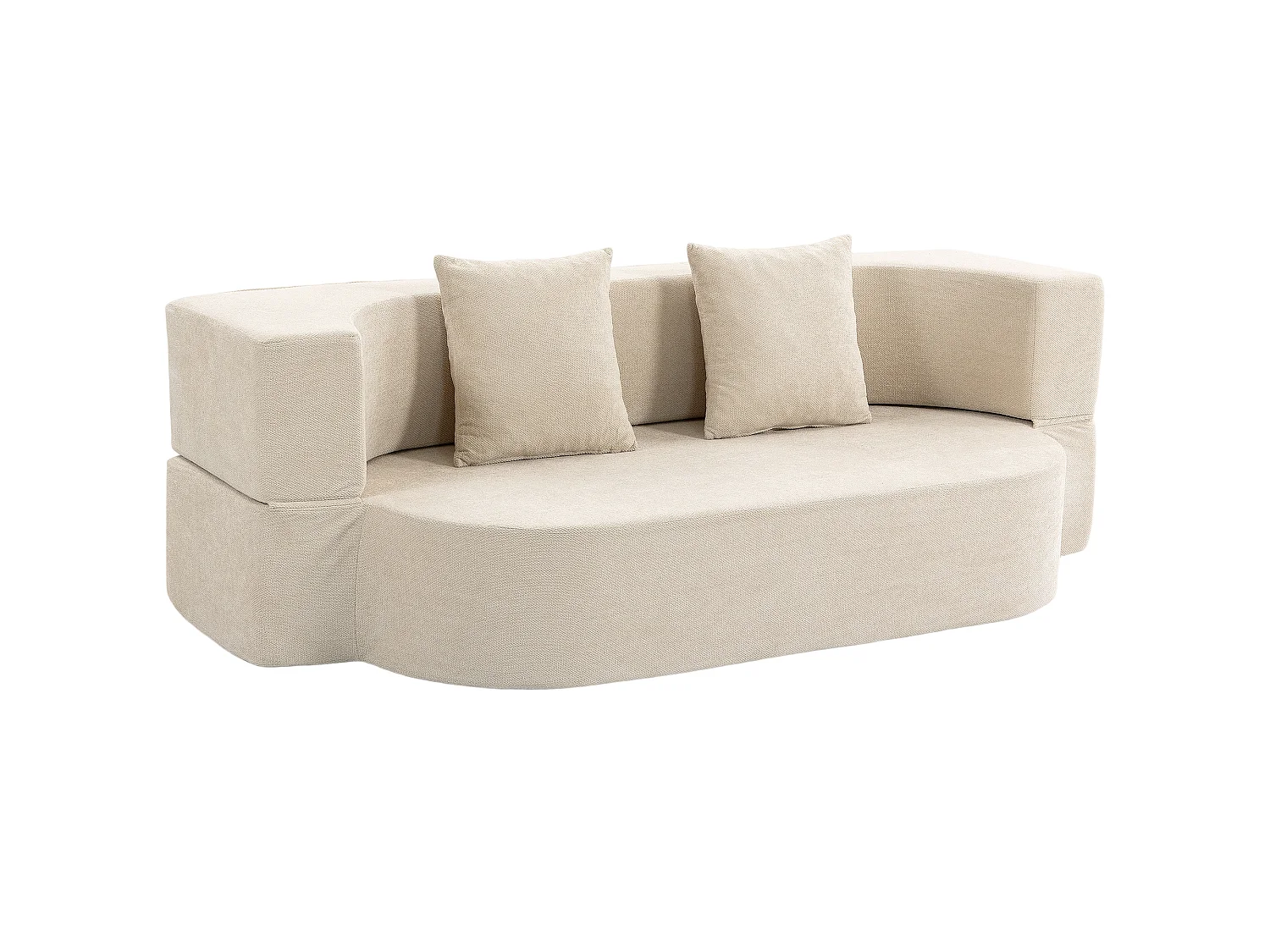Canapé convertible design 2 places 2 coussins tissu chenille beige