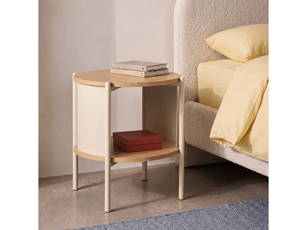 Paco -  Table d'appoint / chevet en bois et métal - Beige