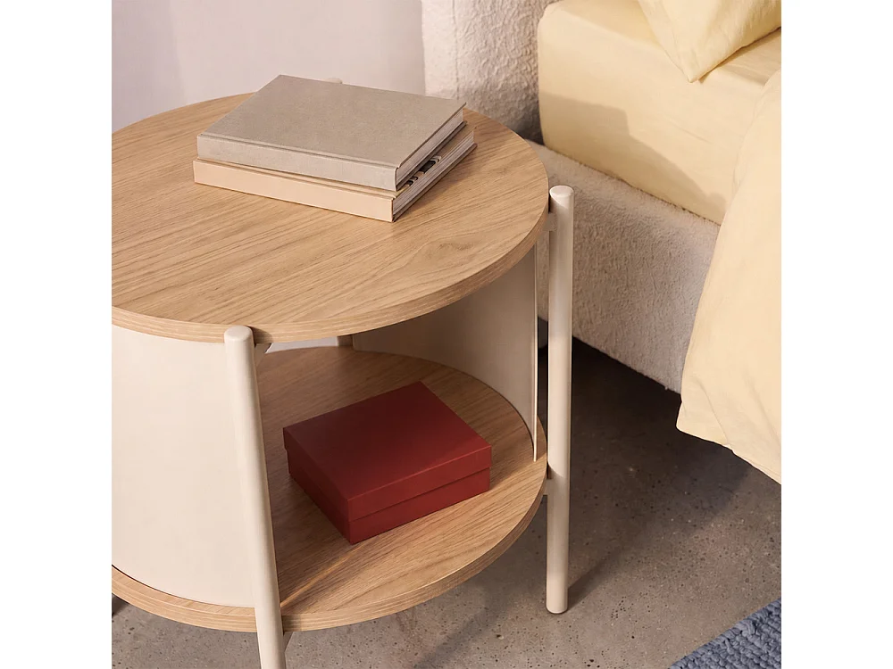 Paco -  Table d'appoint / chevet en bois et métal - Beige
