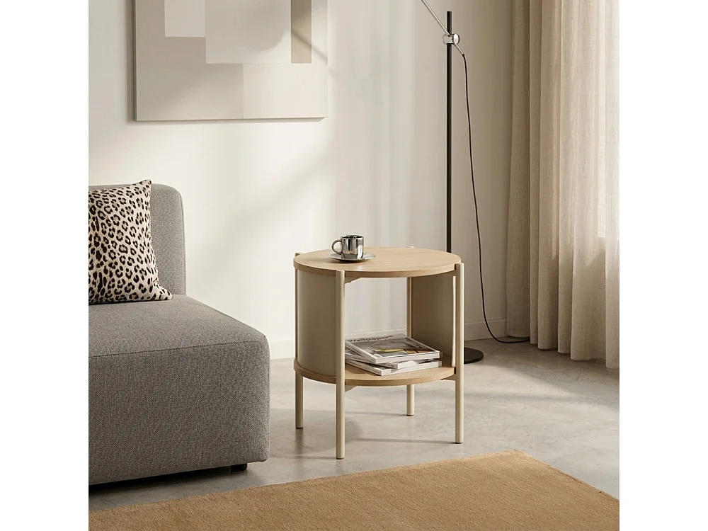Paco -  Table d'appoint / chevet en bois et métal - Beige