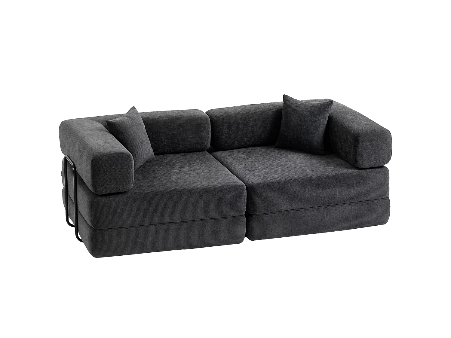 Canapé convertible 2 places tissu chenille anthracite