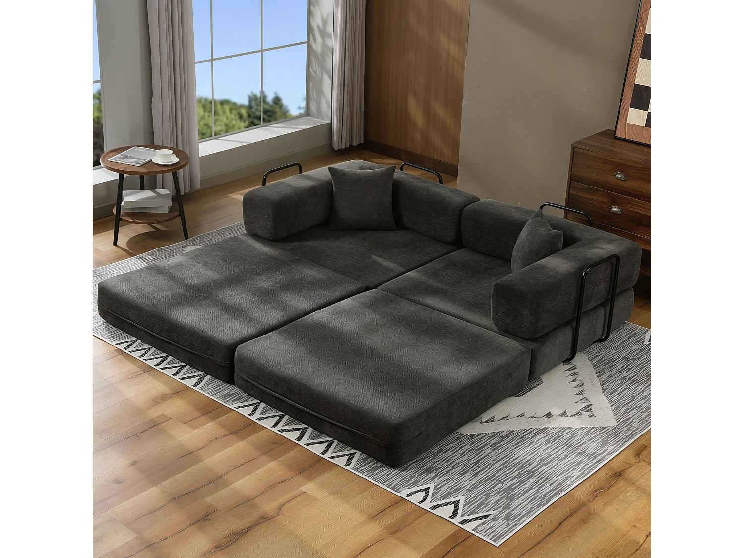 Canapé convertible 2 places tissu chenille anthracite