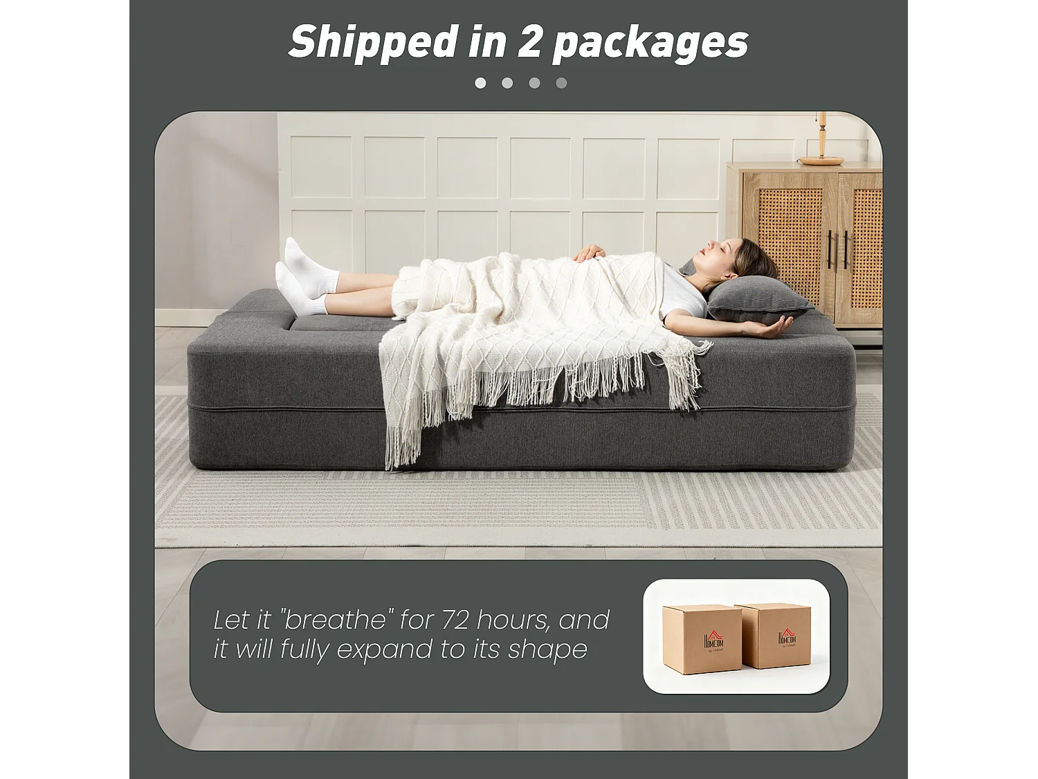 Canapé convertible 2 places - HOMCOM - assise et accoudoirs larges 2 coussins entièrement compressé - chenille - 203x95x75cm - gris
