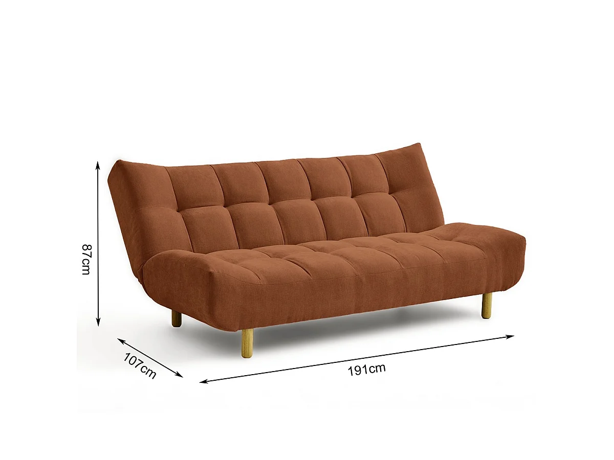 Canapé capitonné convertible 3 places en tissu chenille terracotta - Bumpy