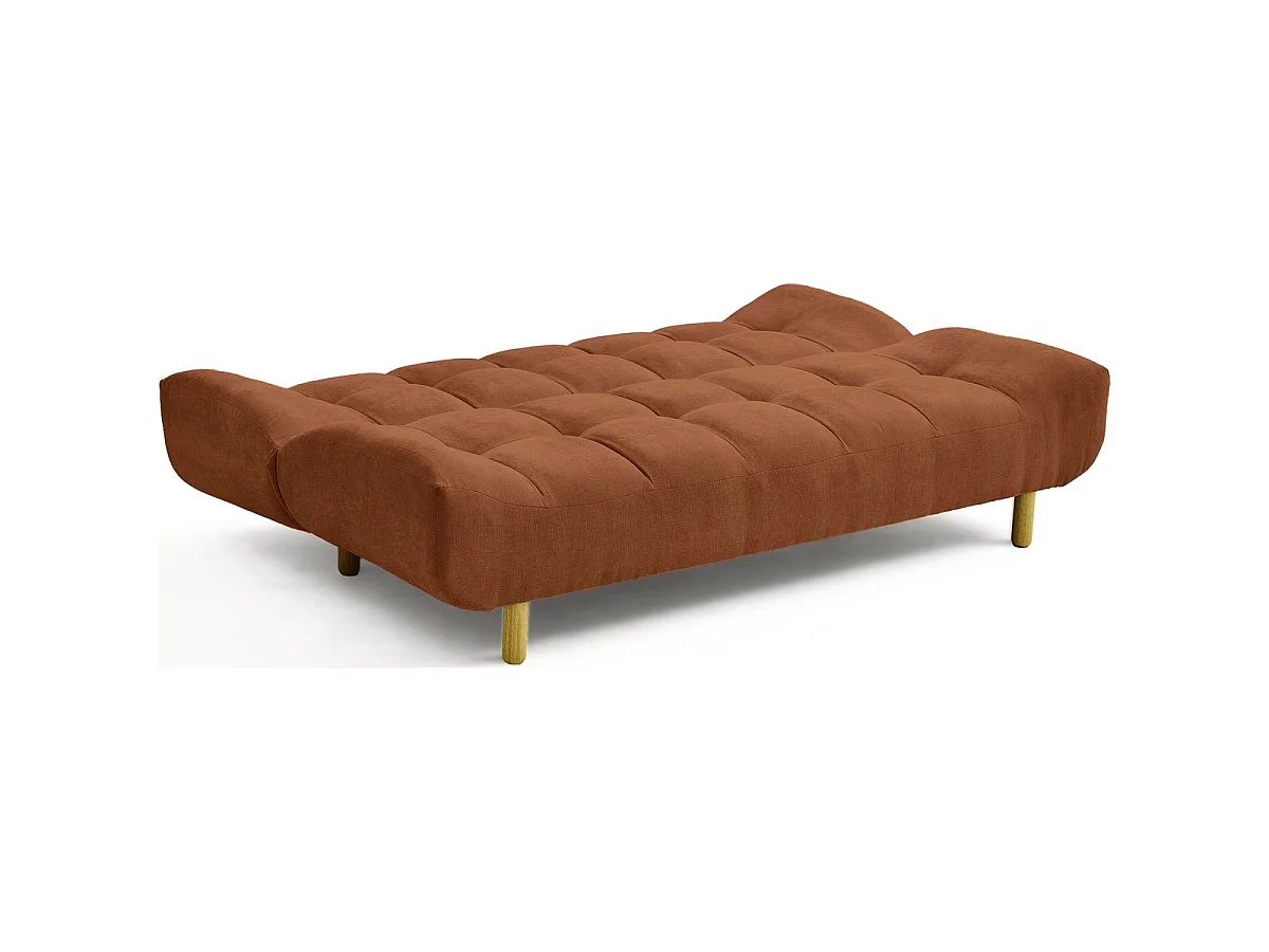Canapé capitonné convertible 3 places en tissu chenille terracotta - Bumpy