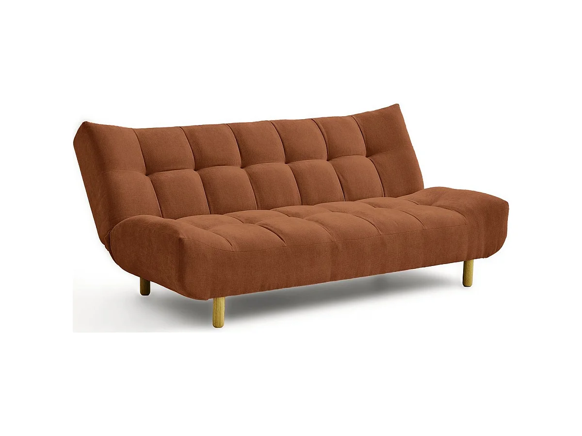 Canapé capitonné convertible 3 places en tissu chenille terracotta - Bumpy