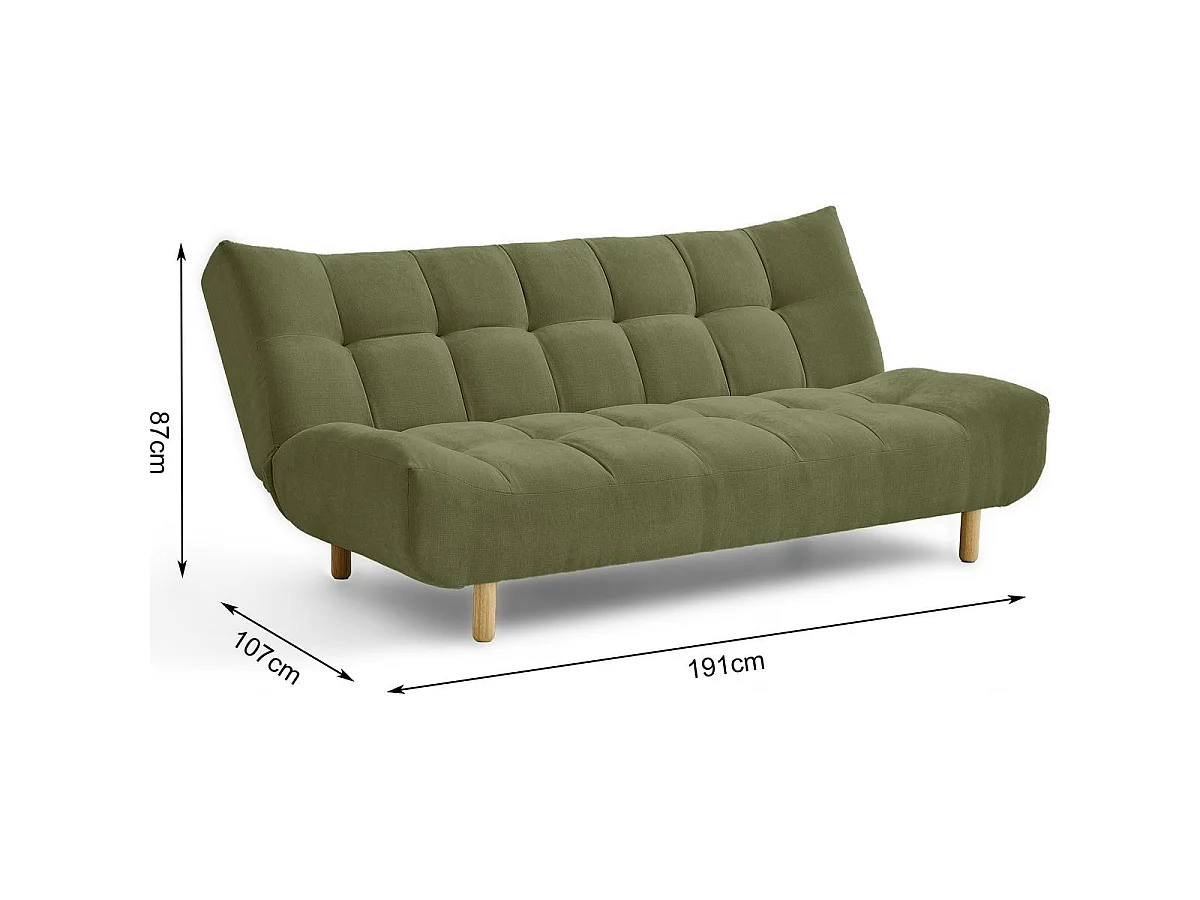Canapé capitonné convertible 3 places en tissu chenille vert olive - Bumpy