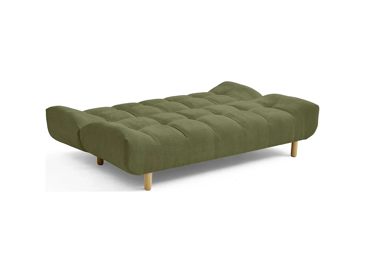Canapé capitonné convertible 3 places en tissu chenille vert olive - Bumpy