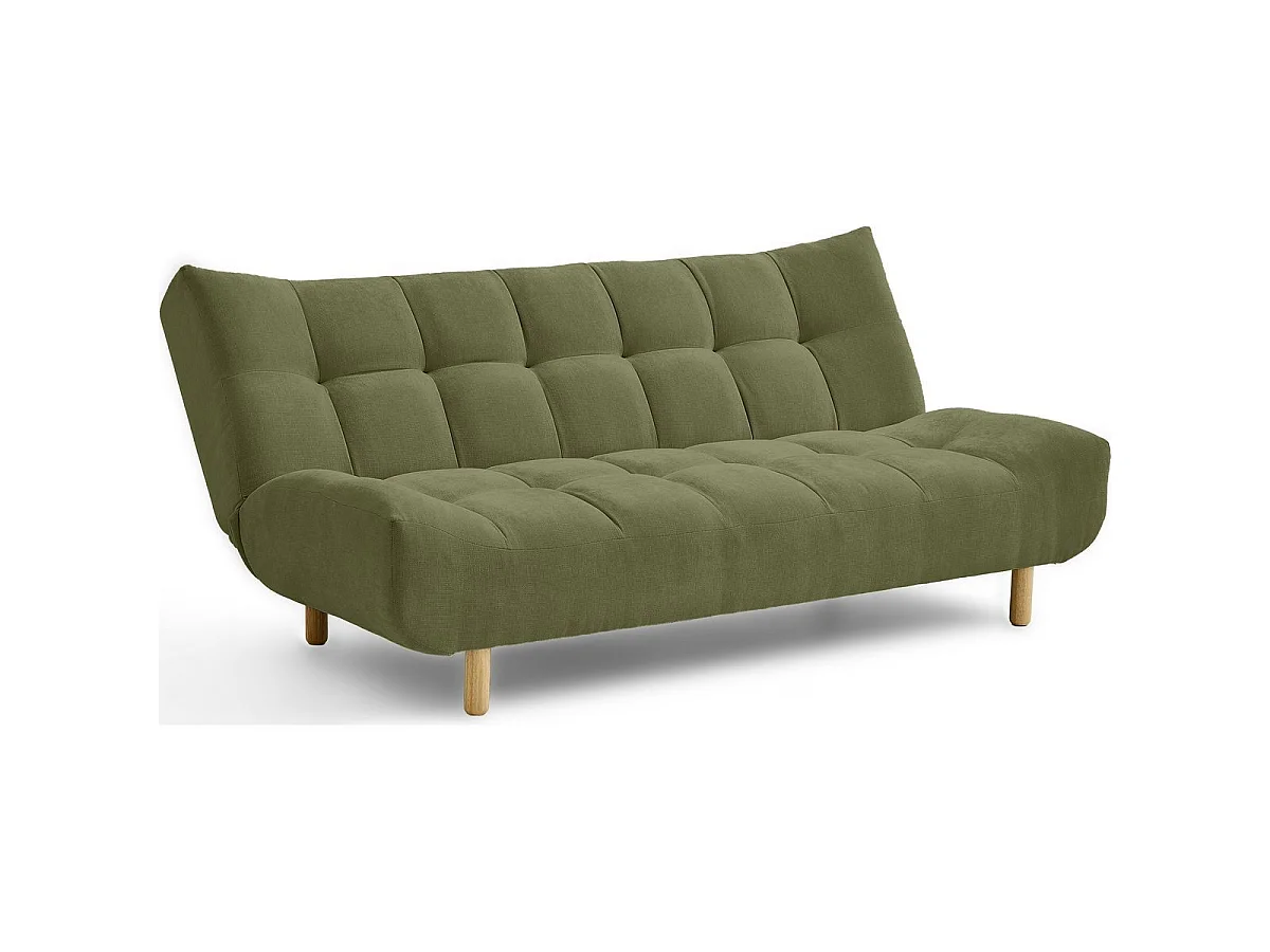 Canapé capitonné convertible 3 places en tissu chenille vert olive - Bumpy