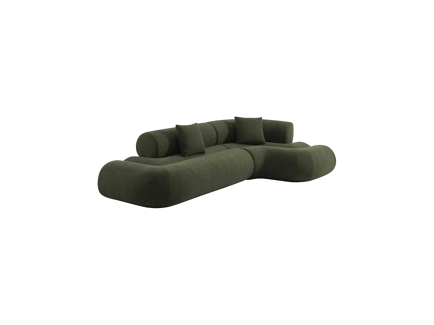 Canapé d'angle droit 3 places en tissu bouclette kaki ICONIK