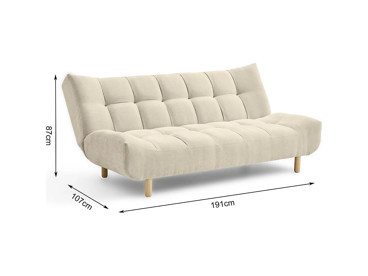 Canapé capitonné convertible 3 places en tissu chenille beige - Bumpy