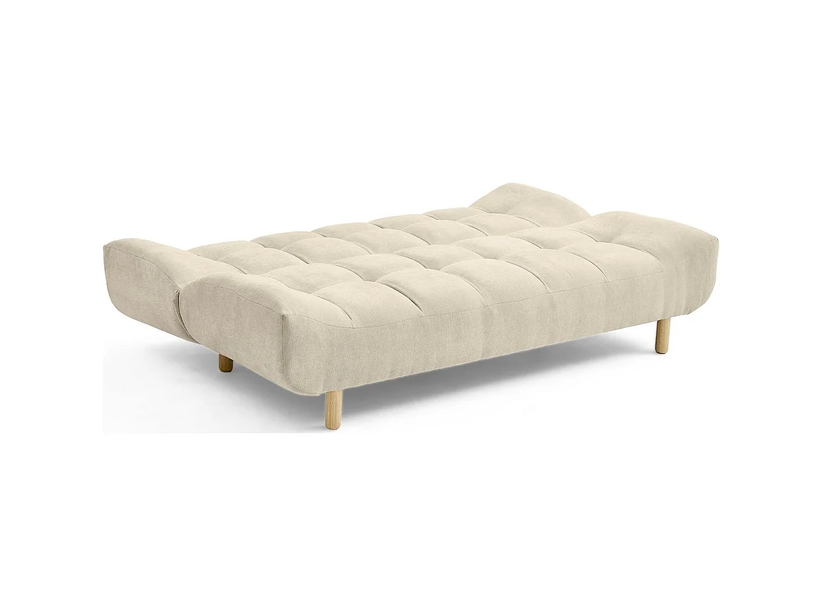 Canapé capitonné convertible 3 places en tissu chenille beige - Bumpy