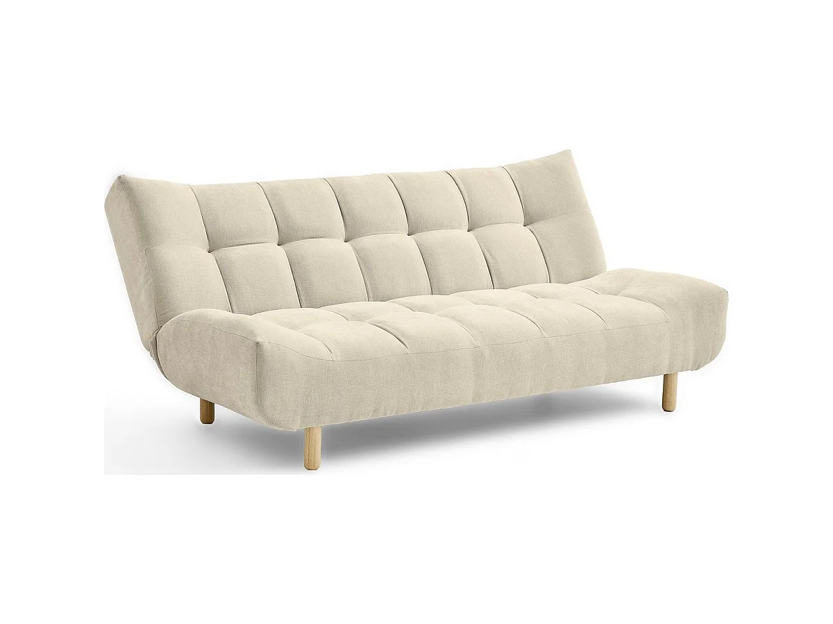 Canapé capitonné convertible 3 places en tissu chenille beige - Bumpy
