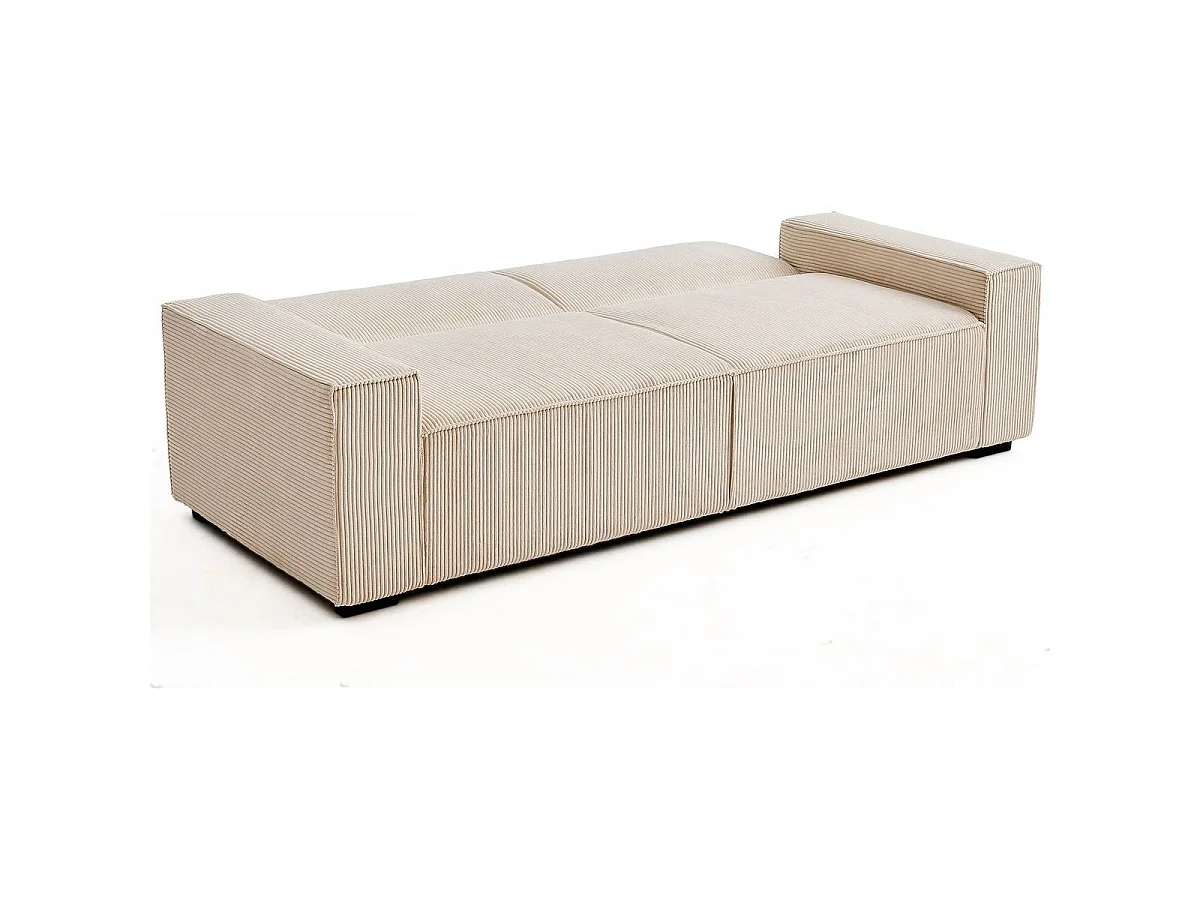 Canapé droit convertible 3 places en velours côtelé beige - Noma