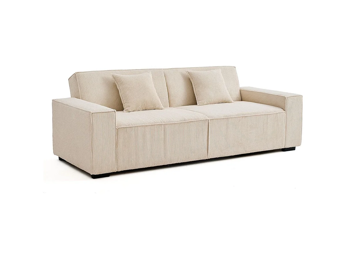Canapé droit convertible 3 places en velours côtelé beige - Noma