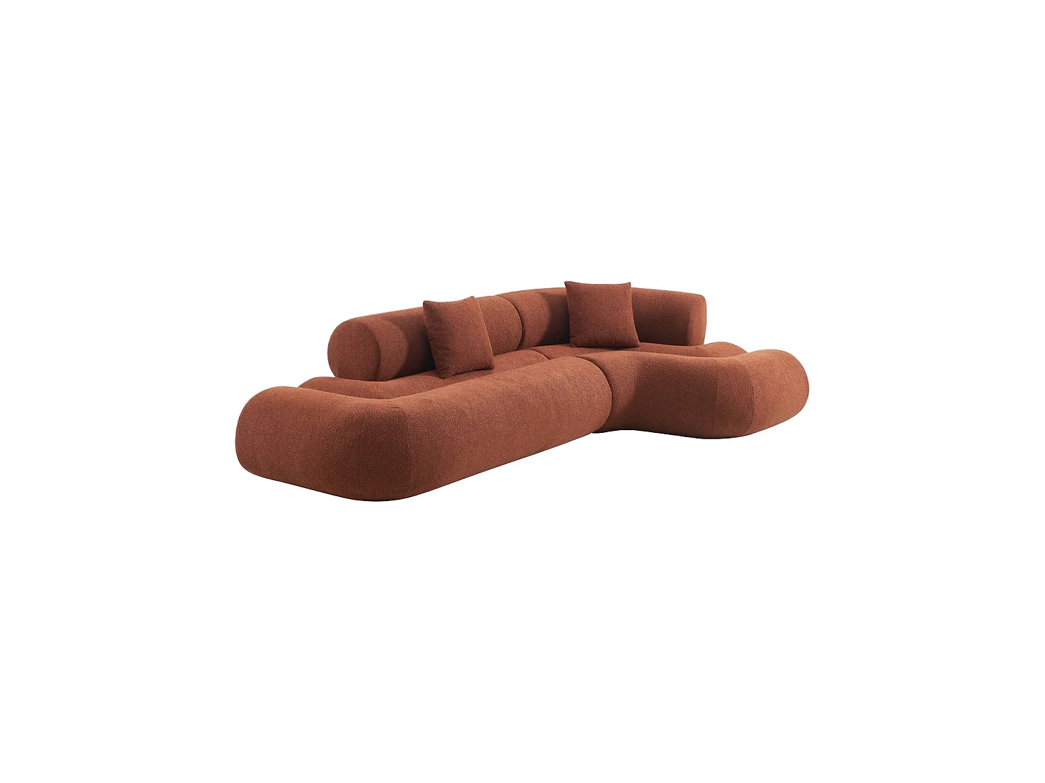 Canapé d'angle droit 3 places en tissu bouclette terracotta ICONIK