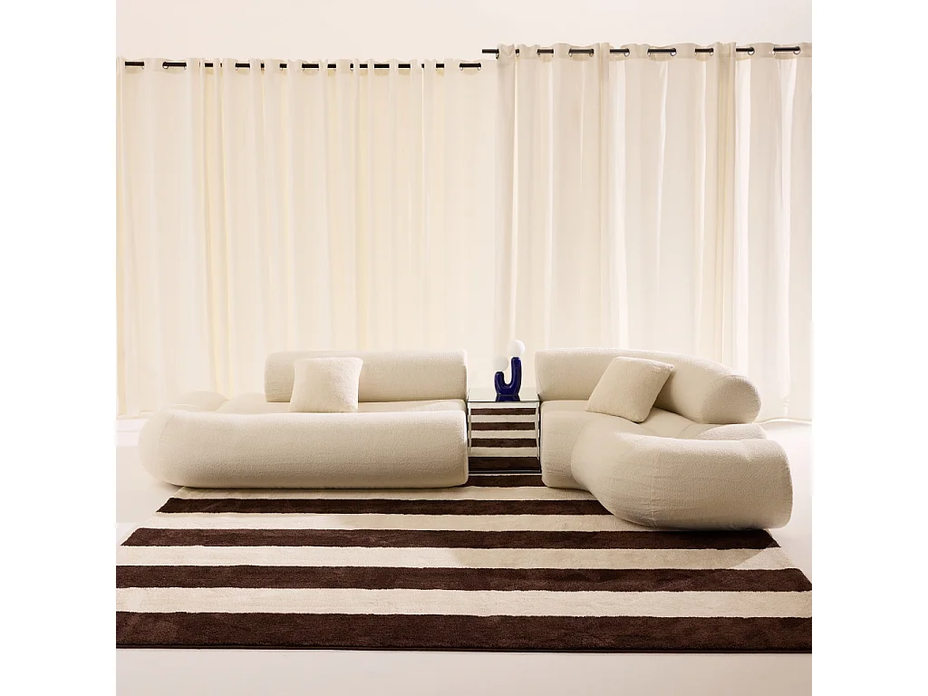 Canapé d'angle droit 3 places en tissu bouclette blanc ICONIK