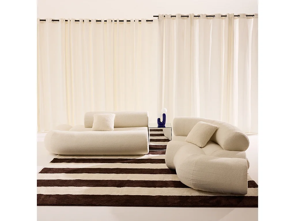 Canapé d'angle droit 3 places en tissu bouclette blanc ICONIK