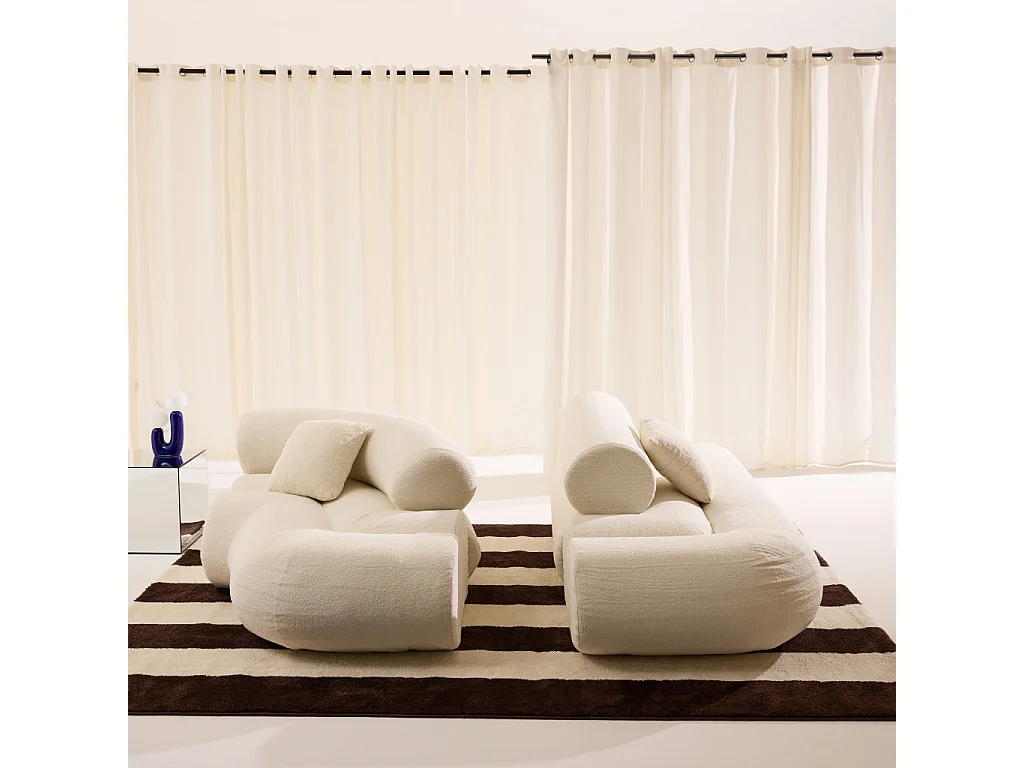Canapé d'angle droit 3 places en tissu bouclette blanc ICONIK