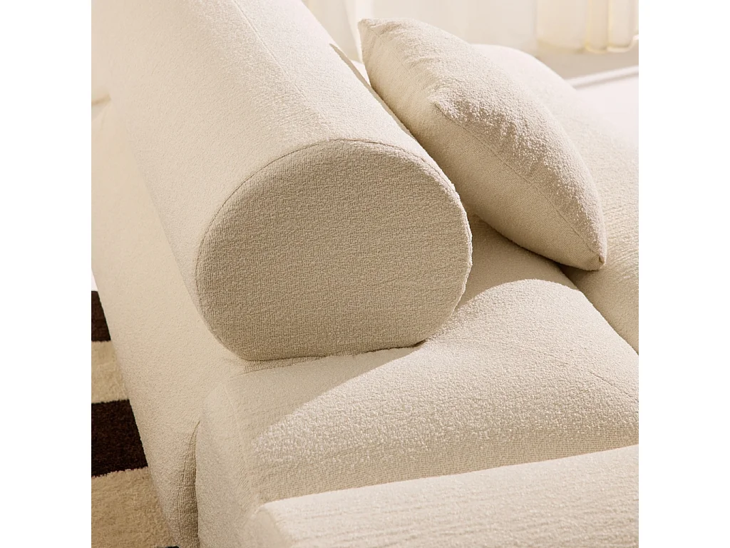 Canapé d'angle droit 3 places en tissu bouclette blanc ICONIK