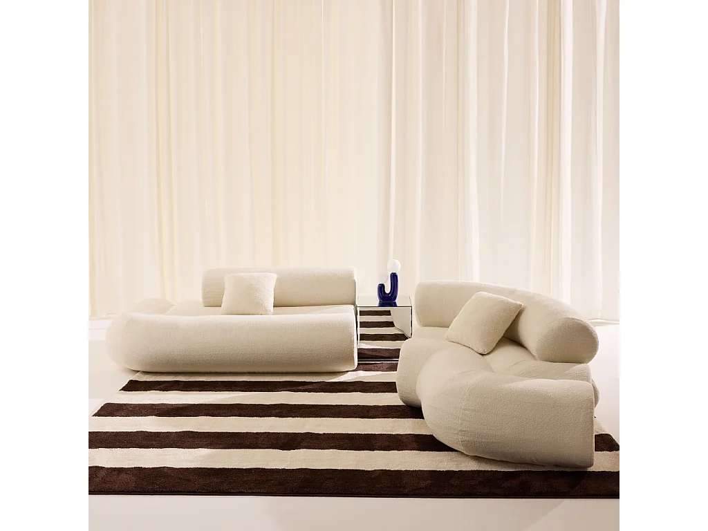 Canapé d'angle droit 3 places en tissu bouclette blanc ICONIK