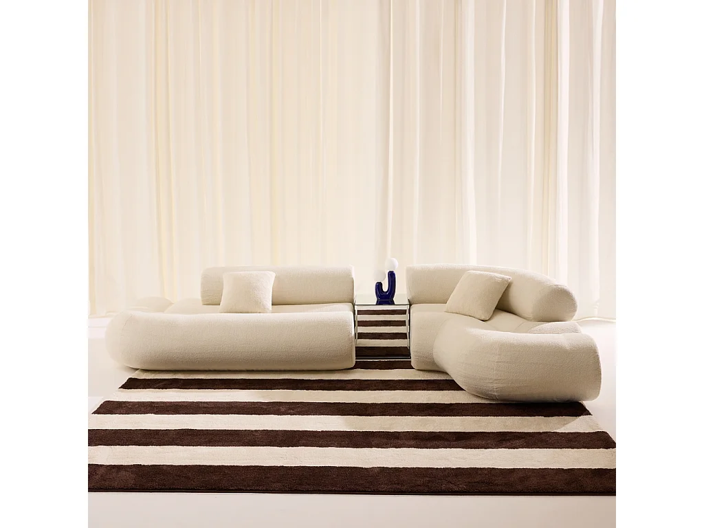 Canapé d'angle droit 3 places en tissu bouclette blanc ICONIK