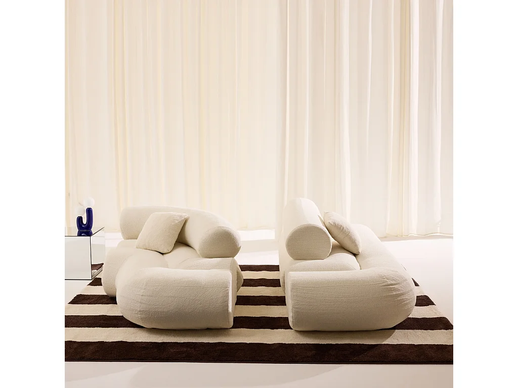 Canapé d'angle droit 3 places en tissu bouclette blanc ICONIK