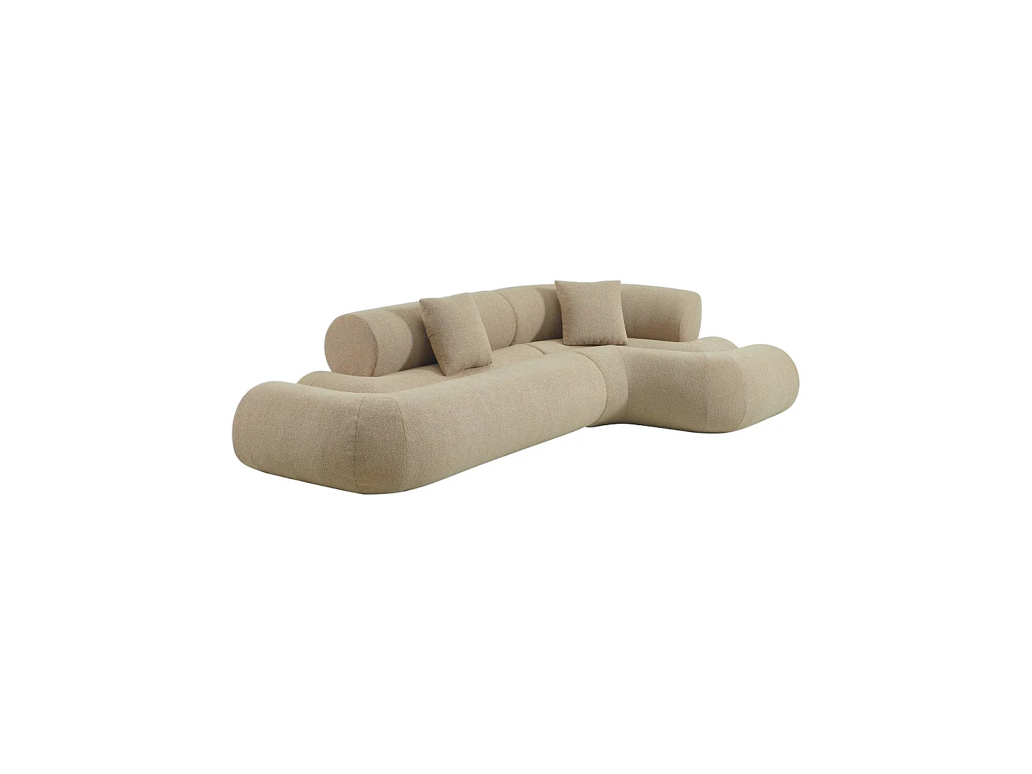 Canapé d'angle droit 3 places en tissu bouclette beige ICONIK
