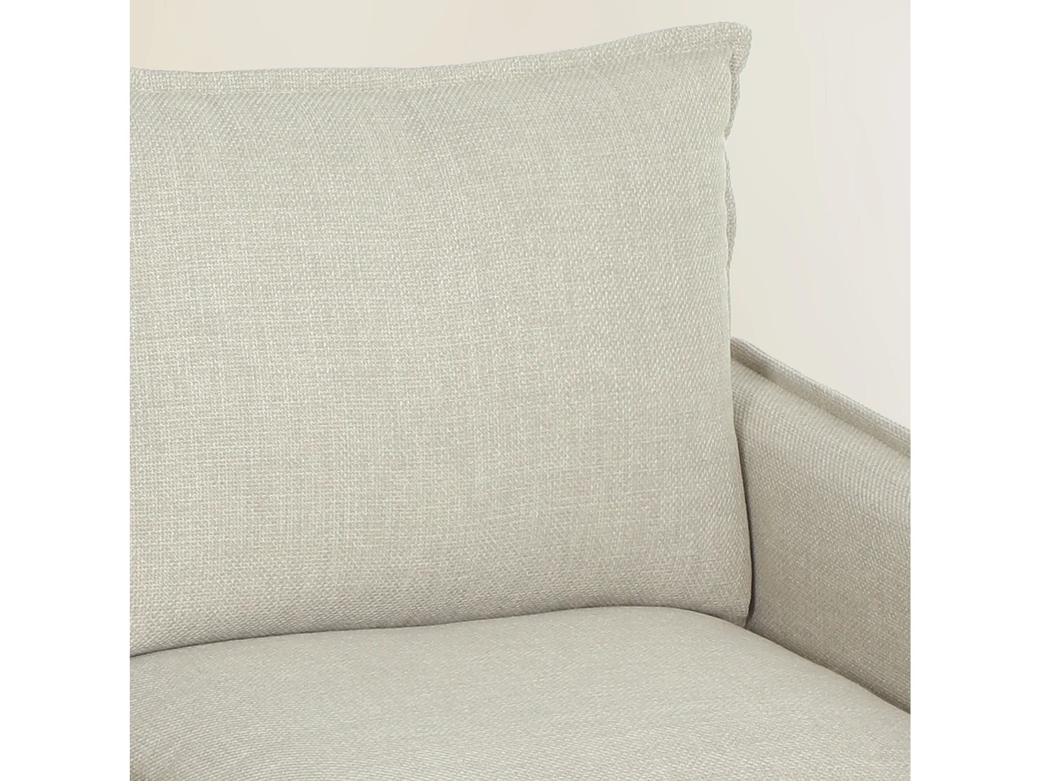 Canapé droit 3 places avec pouf coffre de rangement tissu toucher lin blanc cassé