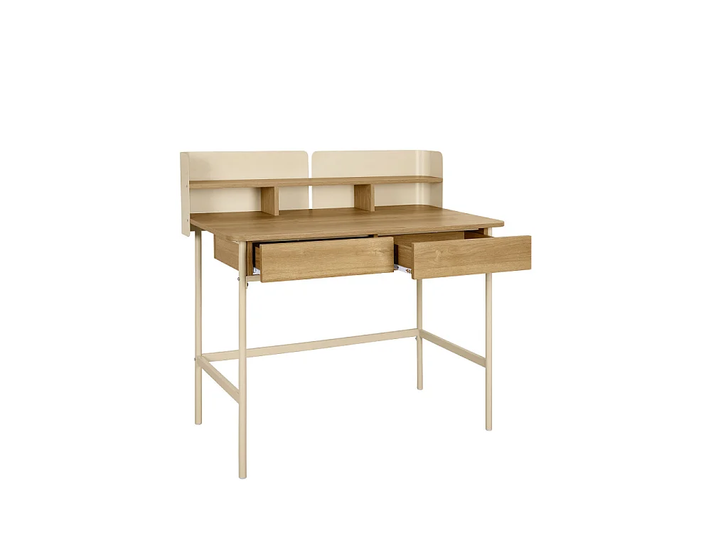 Copa - Bureau 2 tiroirs en bois et métal L100cm - Beige