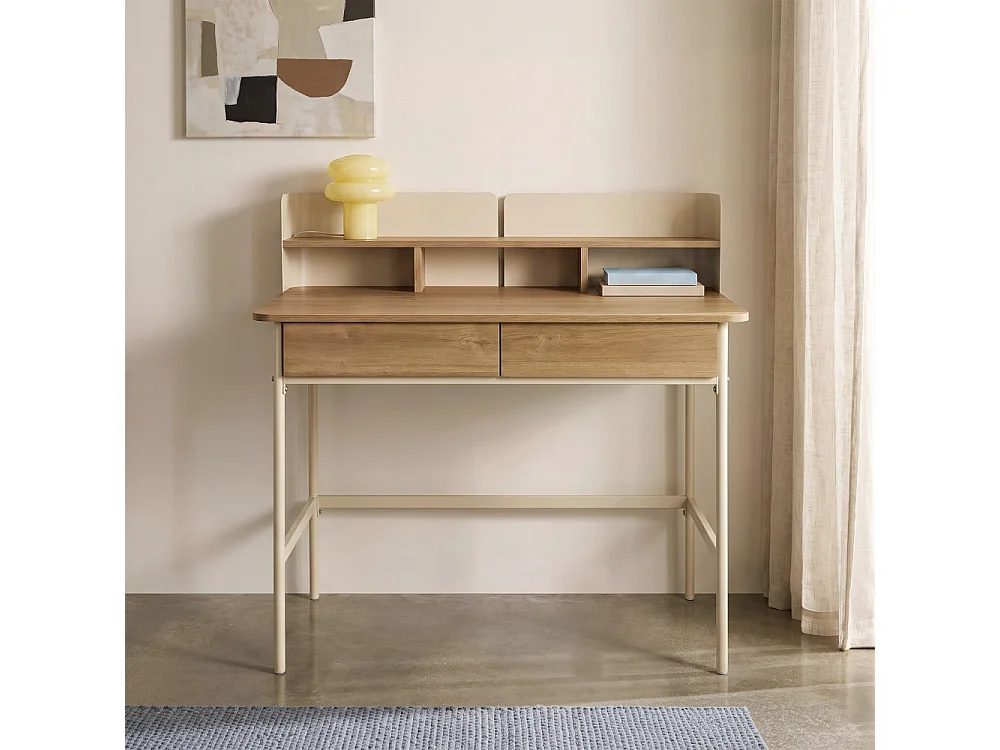 Copa - Bureau 2 tiroirs en bois et métal L100cm - Beige