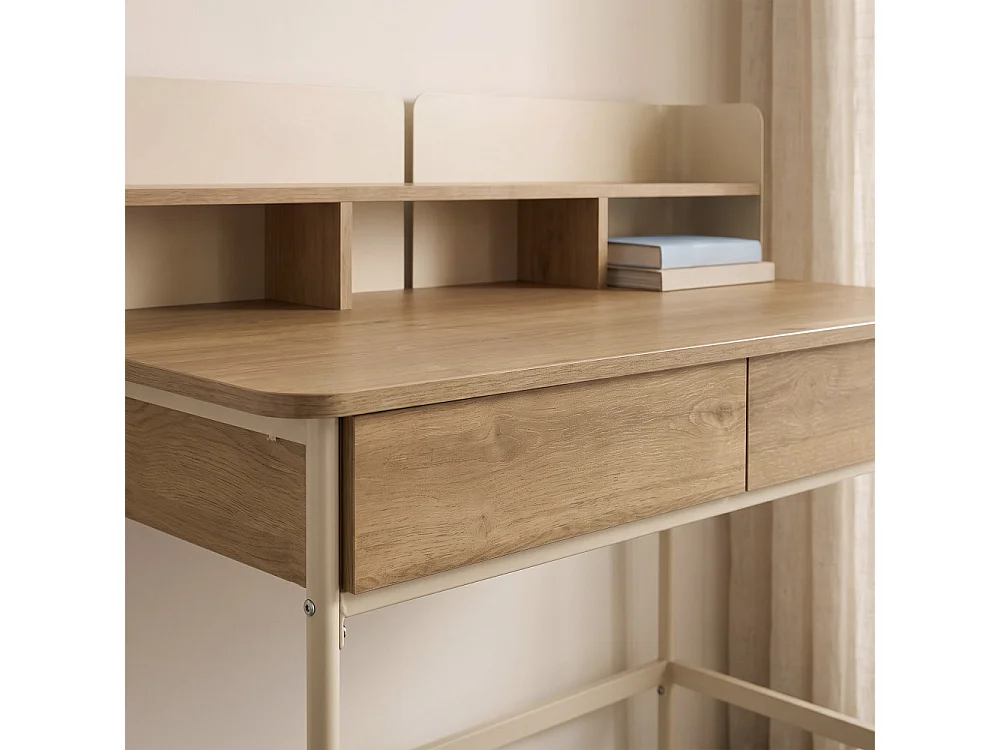 Copa - Bureau 2 tiroirs en bois et métal L100cm - Beige