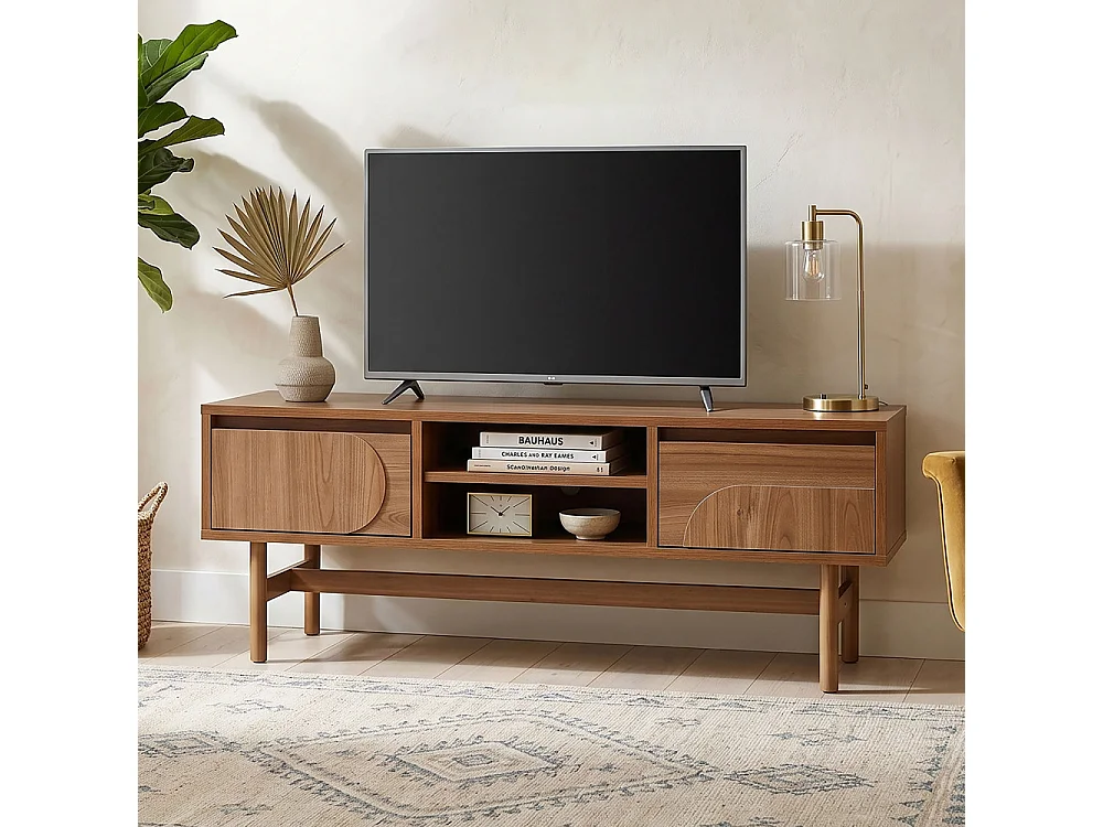Abby - Meuble TV 2 tiroirs en bois L120cm - Bois foncé