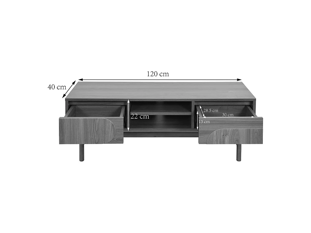 Abby - Meuble TV 2 tiroirs en bois L120cm - Bois foncé