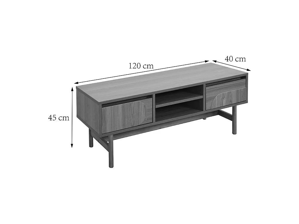 Abby - Meuble TV 2 tiroirs en bois L120cm - Bois foncé