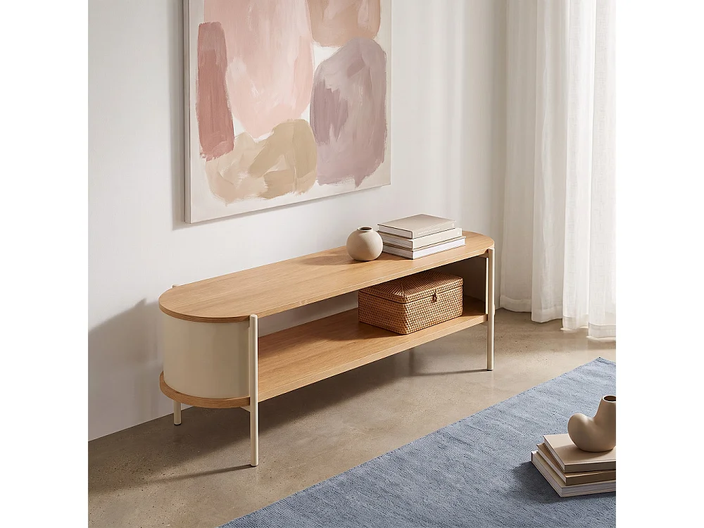Paco - Meuble TV en bois et métal L120cm - Beige