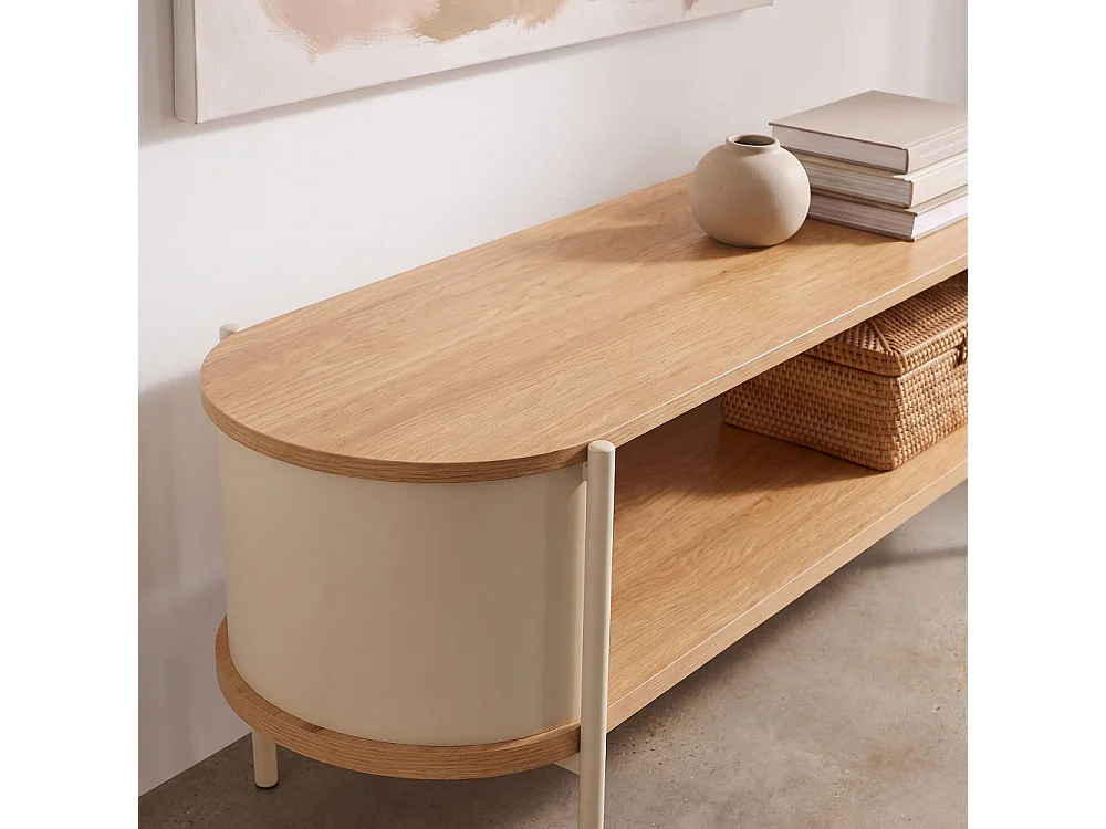 Paco - Meuble TV en bois et métal L120cm - Beige