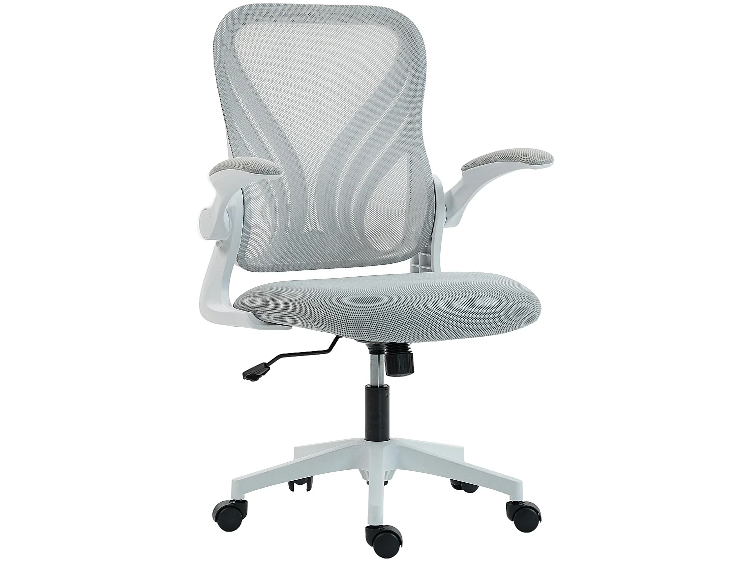 Chaise de bureau ergonomique accoudoirs relevables dossier rabattable gris clair