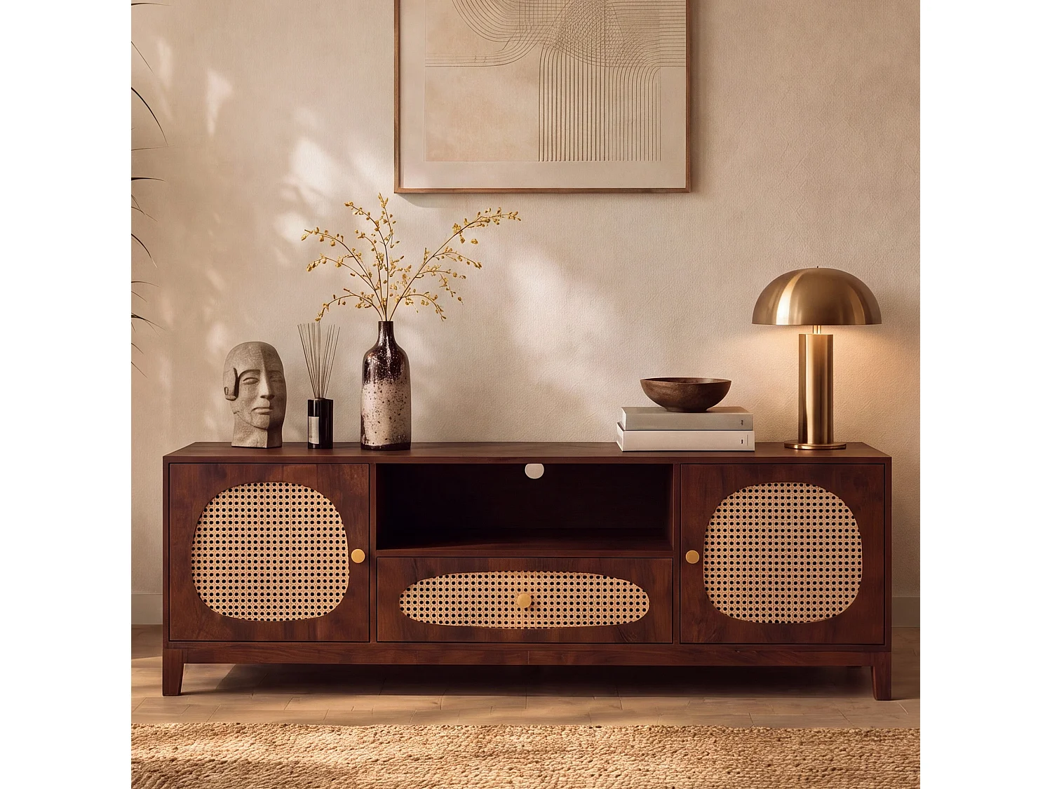TV-Möbel aus Mangoholz und Rattan - Lanka
