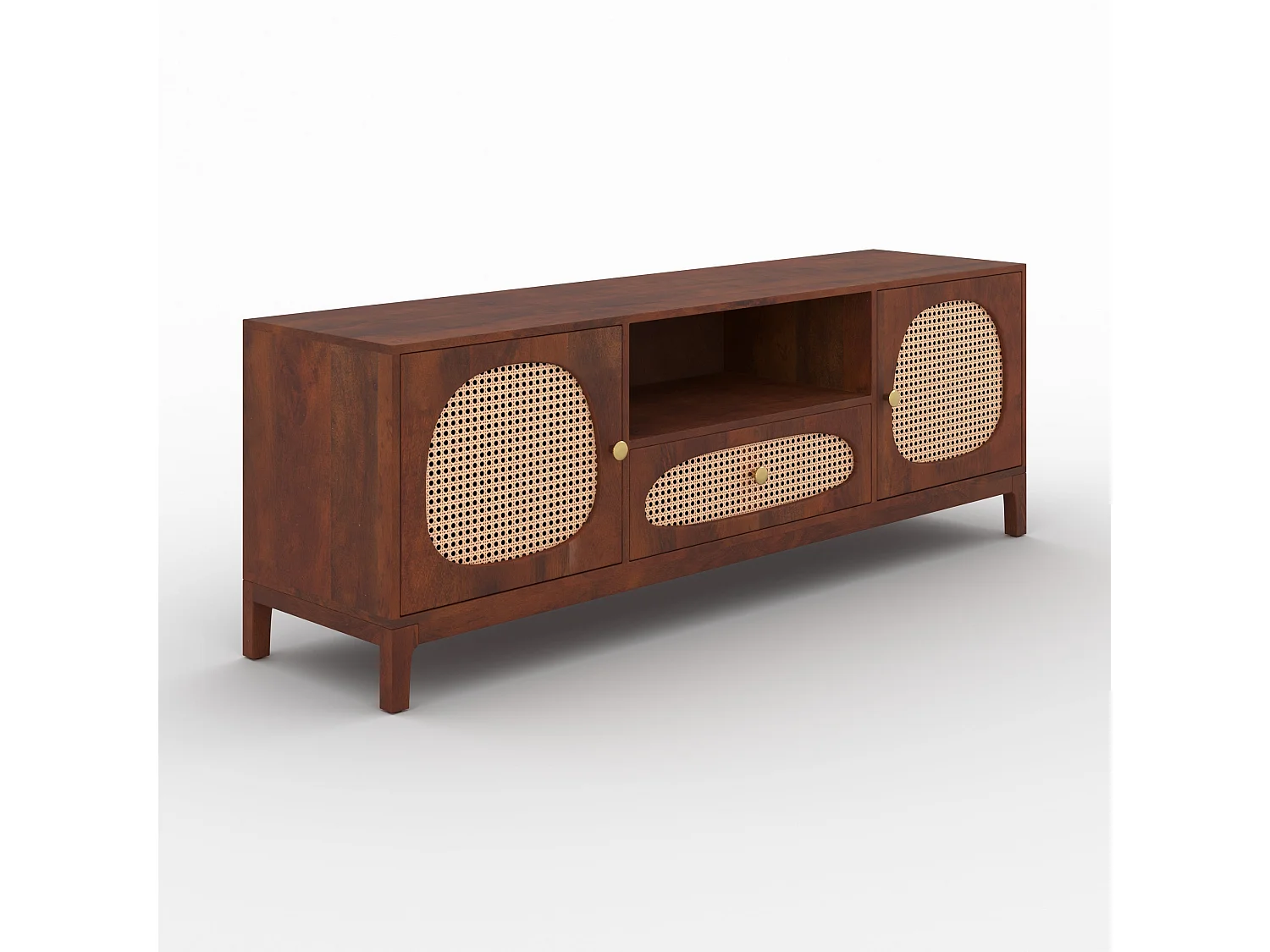 TV-Möbel aus Mangoholz und Rattan - Lanka