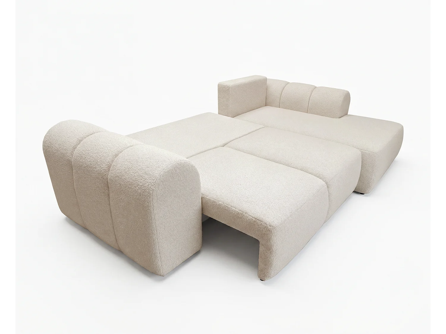 Canapé d'angle convertible 275 cm Salero, tissu bouclé avec coffre de rangement, angle à droite, Beige