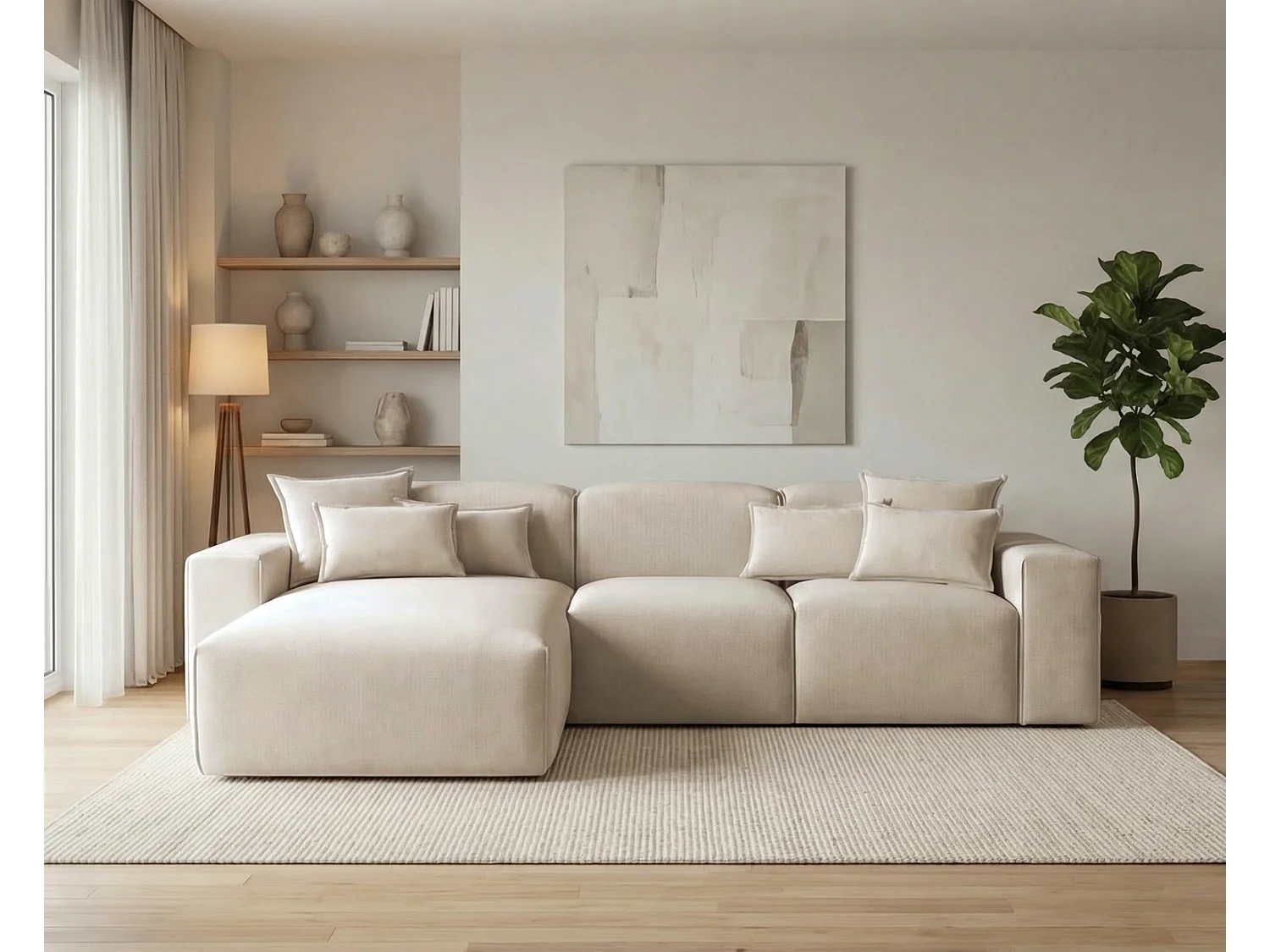 Moderne hoekbank 265 cm Tamari - vaste bank in L-vorm, linkerhoek, dik schuim, Beige