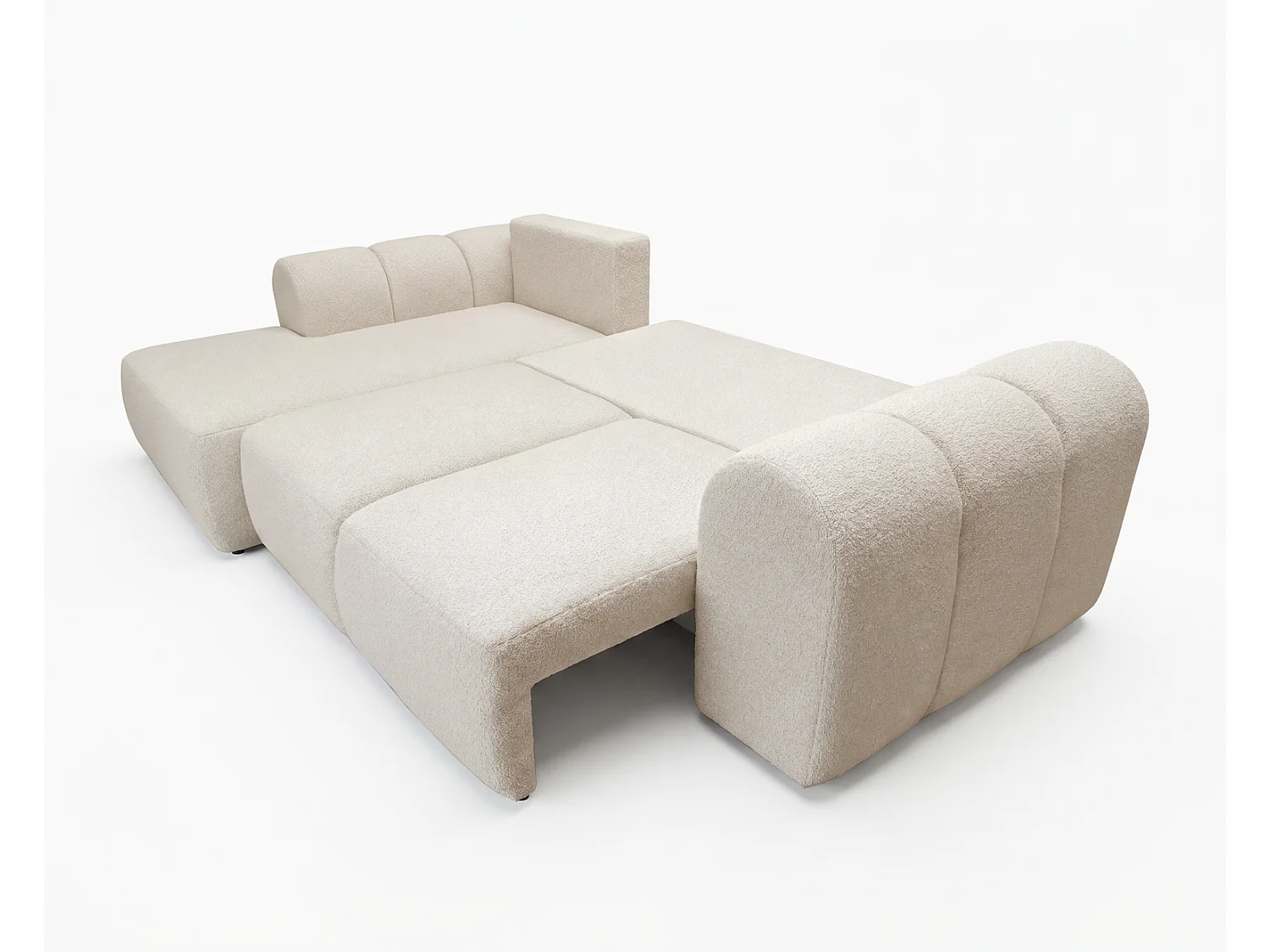 Canapé d'angle convertible 275 cm Salero, tissu bouclé avec coffre de rangement, angle à gauche, Beige