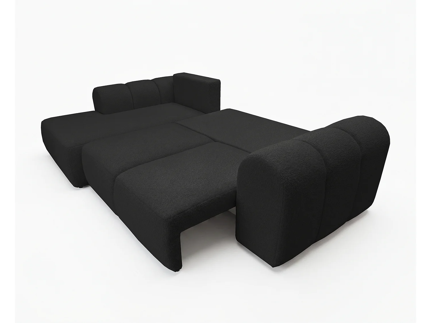 Canapé d'angle convertible 275 cm Salero, tissu bouclé avec coffre de rangement, angle à gauche, Noir