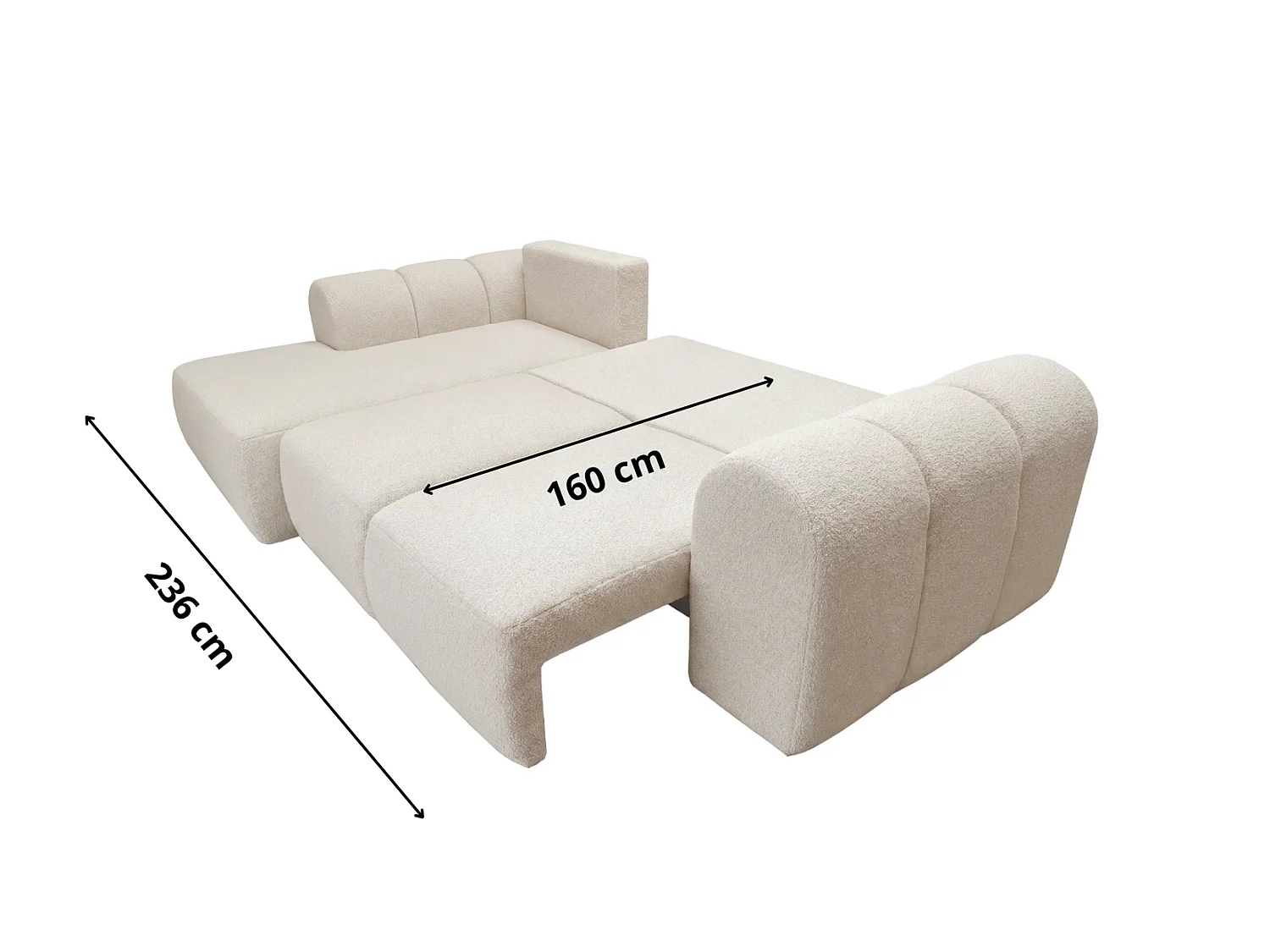 Canapé d'angle convertible 275 cm Salero, tissu bouclé avec coffre de rangement, angle à gauche, Noir