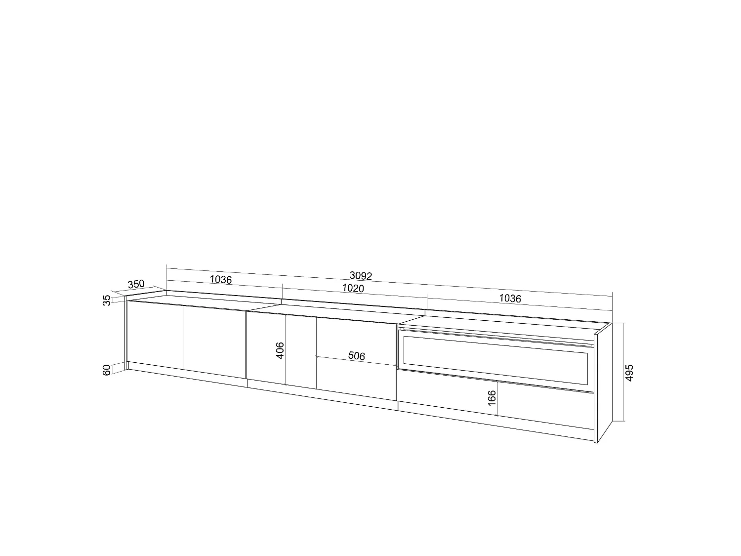 TV-Meubel, Lowboard, 310x50x37 cm, Voor tv's tot 80", Elektrische haard, Led, Eiken/Zwart